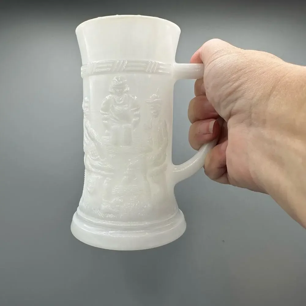 Vintage Beer Stein Style Federal Milkglass Tankard set of 2